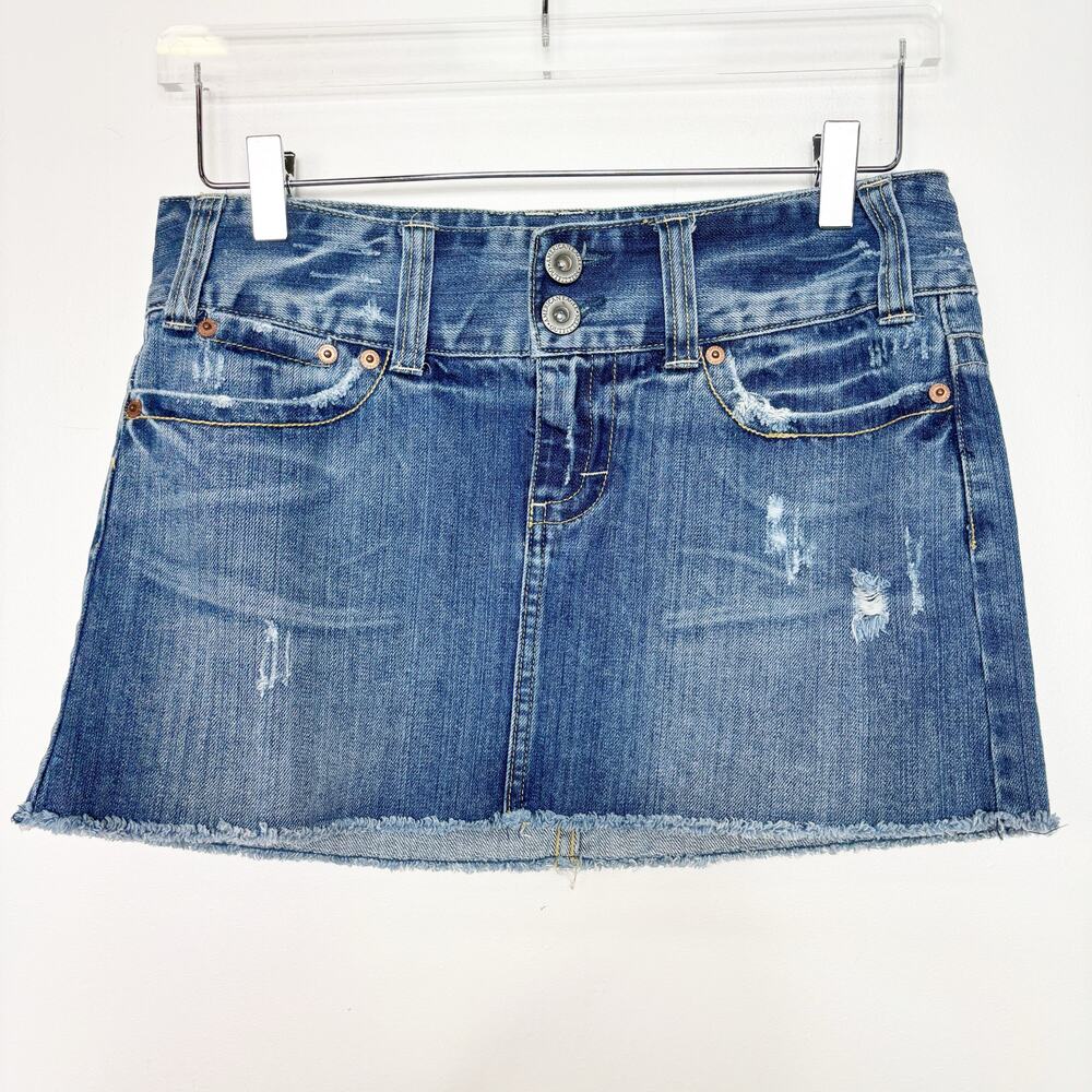Vintage Y2K 2000's American Eagle Women's Denim Blue Jean Mini Skirt 2